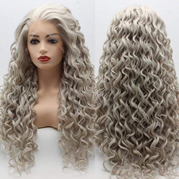 - 💕ARIE 24” BABY GRAY CURLY LACE FRONT WIG 💕…NEW